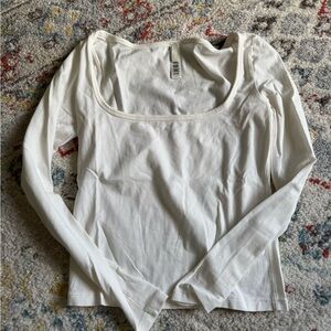 SKIMS White Scoop Neck Long Sleeve Top